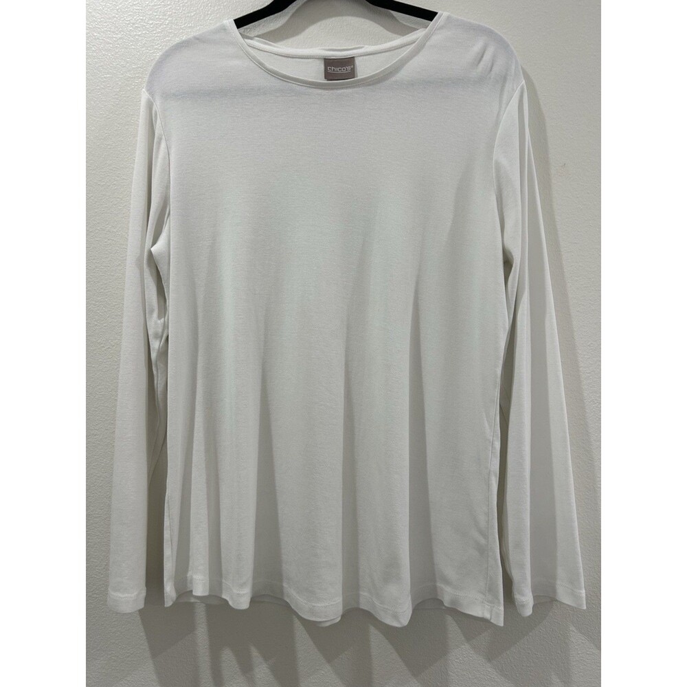 Chicos Size 2 Womens 14 White Long Sleeves Pullover Layering Tee
